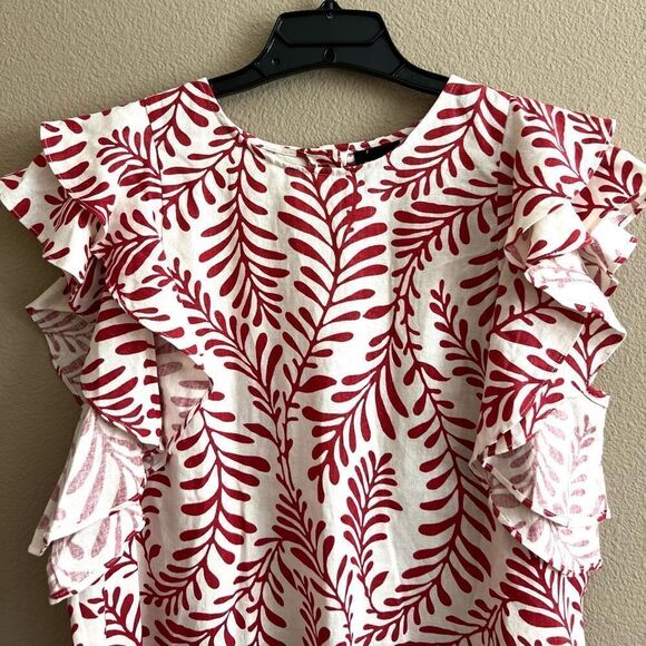 Who What Wear Linen Blend Ruffle Sleeve Top - Picture 3 of 8